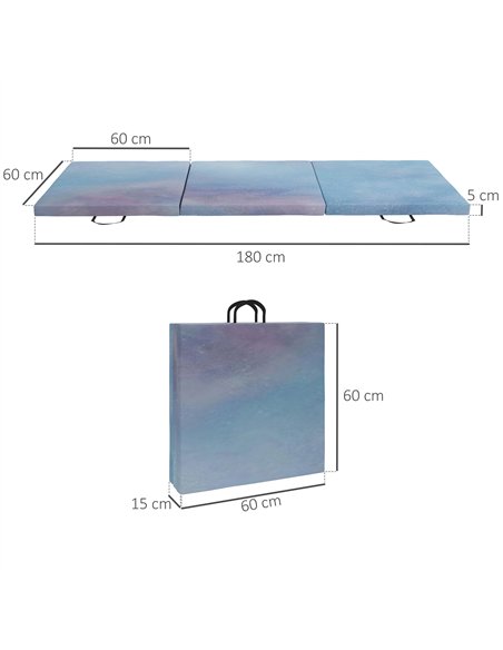 HOMCOM 6FT Foldable Gymnastics Mat, Tri-Fold 2" Thick Crash Mat with Carry Strap Handles for Home Training, Sky Blue - pic 154295 | FastDaddyshop