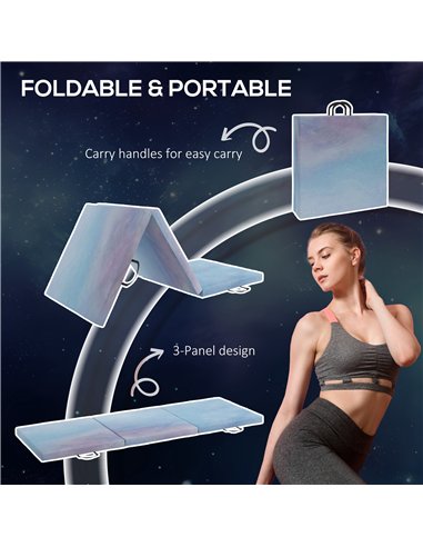HOMCOM 6FT Foldable Gymnastics Mat, Tri-Fold 2" Thick Crash Mat with Carry Strap Handles for Home Training, Sky Blue