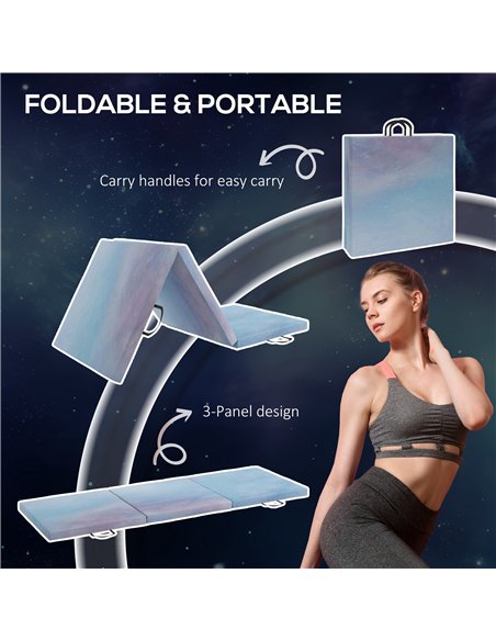 HOMCOM 6FT Foldable Gymnastics Mat, Tri-Fold 2" Thick Crash Mat with Carry Strap Handles for Home Training, Sky Blue - pic 154296 | FastDaddyshop