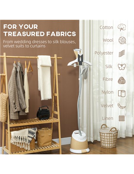 HOMCOM 1800W Standing Clothes Steamer, with Accessories - Grey - pic 154306 | FastDaddyshop