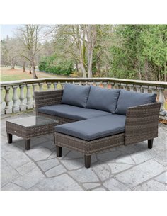 Outsunny 4-Seater PE Rattan Garden Sofa Set with 2 Seats, Coffee Table, Grey 2