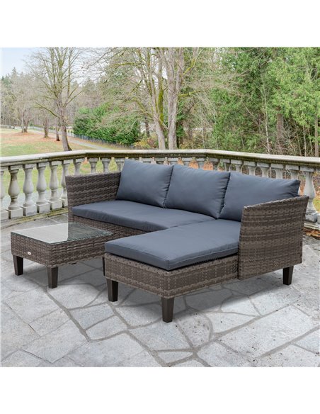 Outsunny 4-Seater PE Rattan Garden Sofa Set with 2 Seats, Coffee Table, Grey - pic 15436 | FastDaddyshop