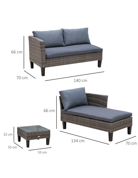 Outsunny 4-Seater PE Rattan Garden Sofa Set with 2 Seats, Coffee Table, Grey - pic 15437 | FastDaddyshop