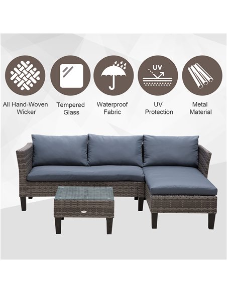 Outsunny 4-Seater PE Rattan Garden Sofa Set with 2 Seats, Coffee Table, Grey - pic 15438 | FastDaddyshop