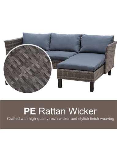Outsunny 4-Seater PE Rattan Garden Sofa Set with 2 Seats, Coffee Table, Grey