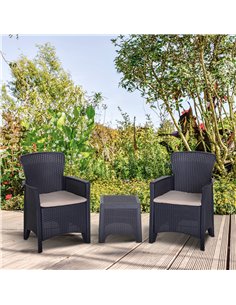 Outsunny 3 PCS Rattan Effect Garden Bistro Set with 2 Chairs & Coffee Table, Dark Brown 2