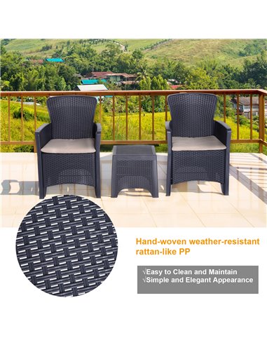 Outsunny 3 PCS Rattan Effect Garden Bistro Set with 2 Chairs & Coffee Table, Dark Brown