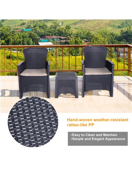 Outsunny 3 PCS Rattan Effect Garden Bistro Set with 2 Chairs & Coffee Table, Dark Brown - pic 15447 | FastDaddyshop