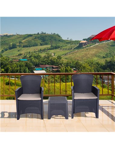 Outsunny 3 PCS Rattan Effect Garden Bistro Set with 2 Chairs & Coffee Table, Dark Brown