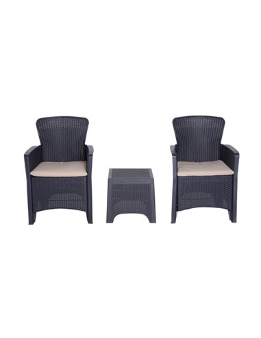 Outsunny 3 PCS Rattan Effect Garden Bistro Set with 2 Chairs & Coffee Table, Dark Brown