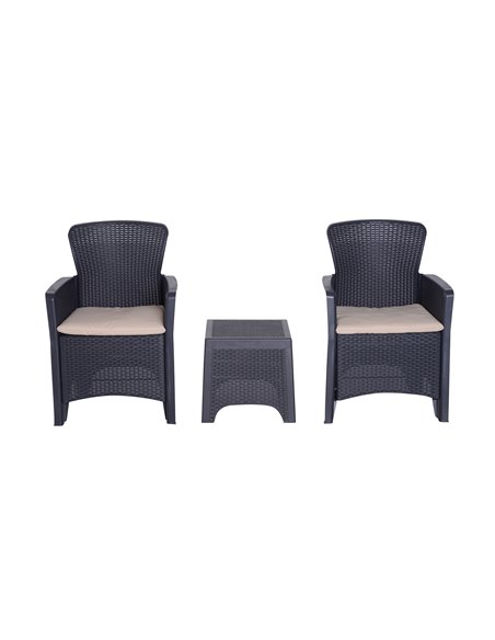 Outsunny 3 PCS Rattan Effect Garden Bistro Set with 2 Chairs & Coffee Table, Dark Brown - pic 15451 | FastDaddyshop