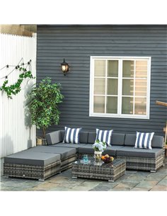 Outsunny 6 PC Rattan Sofa Coffee Table Set with Pillow Cushion, Grey 2