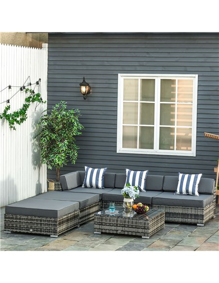 Outsunny 6 PC Rattan Sofa Coffee Table Set with Pillow Cushion, Grey - pic 15452 | FastDaddyshop