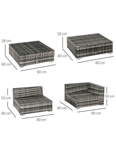Outsunny 6 PC Rattan Sofa Coffee Table Set with Pillow Cushion, Grey