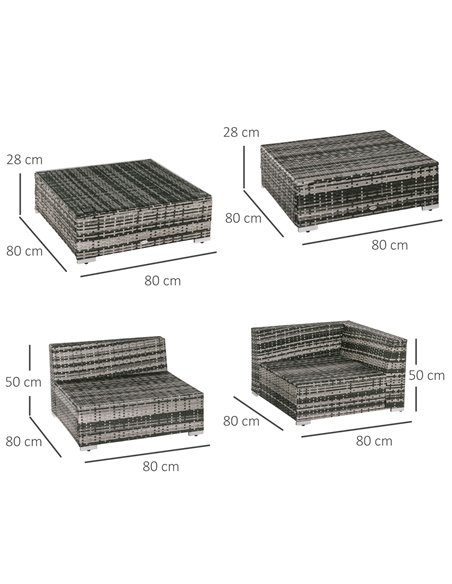 Outsunny 6 PC Rattan Sofa Coffee Table Set with Pillow Cushion, Grey - pic 15453 | FastDaddyshop