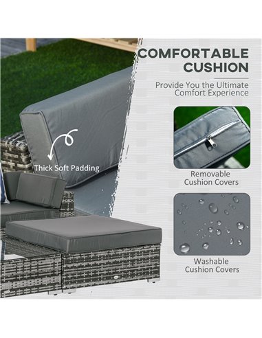 Outsunny 6 PC Rattan Sofa Coffee Table Set with Pillow Cushion, Grey