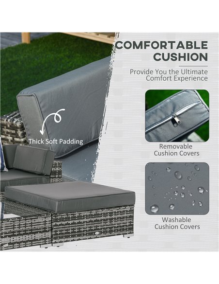 Outsunny 6 PC Rattan Sofa Coffee Table Set with Pillow Cushion, Grey - pic 15455 | FastDaddyshop