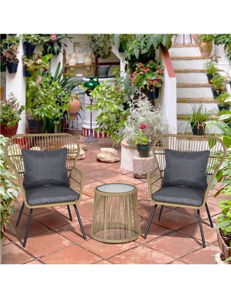Outsunny 3 PCS PE Rattan Outdoor Dining Set with 2 Chairs, Coffee Table, Brown - pic 15460 | FastDaddyshop