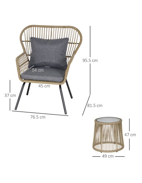 Outsunny 3 PCS PE Rattan Outdoor Dining Set with 2 Chairs, Coffee Table, Brown - pic 15461 | FastDaddyshop