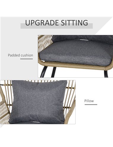 Outsunny 3 PCS PE Rattan Outdoor Dining Set with 2 Chairs, Coffee Table, Brown