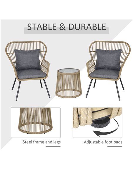 Outsunny 3 PCS PE Rattan Outdoor Dining Set with 2 Chairs, Coffee Table, Brown - pic 15464 | FastDaddyshop