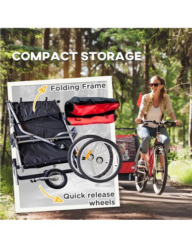 HOMCOM 2 Seat Bike Trailer with 5 Point Harness, Baby Bike Stroller with Safety Flag, Reflectors, for 18+ Months, Red