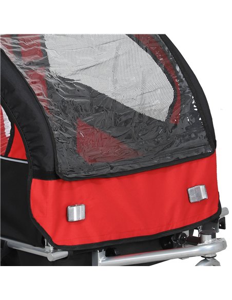 HOMCOM 2 Seat Bike Trailer with 5 Point Harness, Baby Bike Stroller with Safety Flag, Reflectors, for 18+ Months, Red - pic 154715 | FastDaddyshop