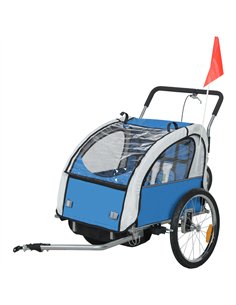 HOMCOM 2 Seat Bike Trailer with 5 Point Harness, Baby Bike Stroller with Safety Flag, Reflectors, for 18+ Months, Blue