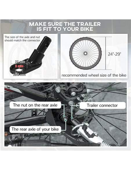 HOMCOM 2 Seat Bike Trailer with 5 Point Harness, Baby Bike Stroller with Safety Flag, Reflectors, for 18+ Months, Blue - pic 154722 | FastDaddyshop