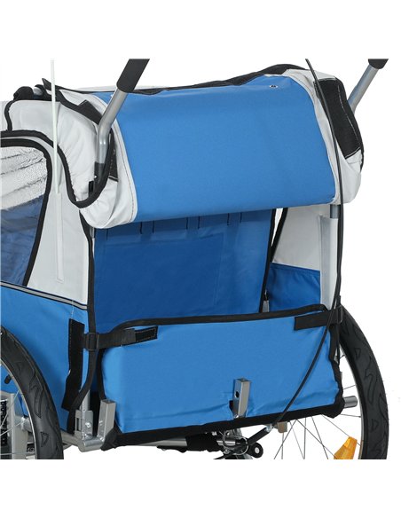 HOMCOM 2 Seat Bike Trailer with 5 Point Harness, Baby Bike Stroller with Safety Flag, Reflectors, for 18+ Months, Blue - pic 154724 | FastDaddyshop