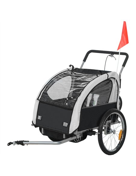 HOMCOM 2 Seat Bike Trailer with 5 Point Harness, Baby Bike Stroller with Safety Flag, Reflectors, for 18+ Months, Black - pic 154725 | FastDaddyshop