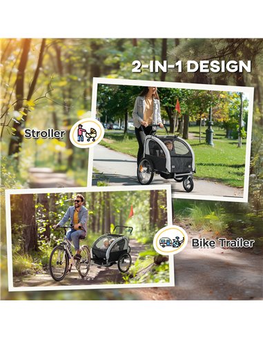 HOMCOM 2 Seat Bike Trailer with 5 Point Harness, Baby Bike Stroller with Safety Flag, Reflectors, for 18+ Months, Black
