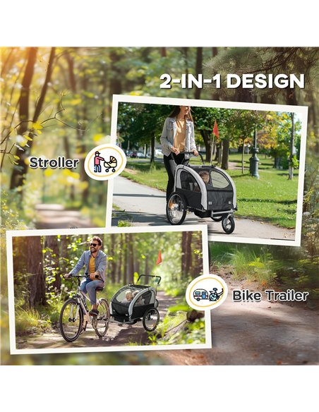 HOMCOM 2 Seat Bike Trailer with 5 Point Harness, Baby Bike Stroller with Safety Flag, Reflectors, for 18+ Months, Black - pic 154728 | FastDaddyshop