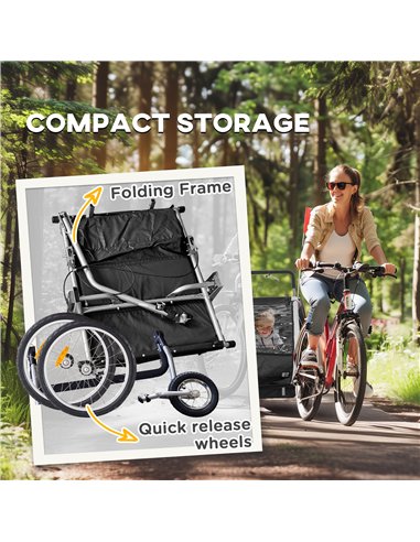 HOMCOM 2 Seat Bike Trailer with 5 Point Harness, Baby Bike Stroller with Safety Flag, Reflectors, for 18+ Months, Black