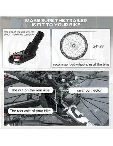HOMCOM 2 Seat Bike Trailer with 5 Point Harness, Baby Bike Stroller with Safety Flag, Reflectors, for 18+ Months, Black