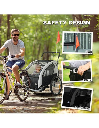 HOMCOM 2 Seat Bike Trailer with 5 Point Harness, Baby Bike Stroller with Safety Flag, Reflectors, for 18+ Months, Black