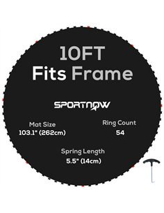 SPORTNOW Trampoline Replacement Mat with Spring Pull Tool, 54 V-Hooks, for 10ft Trampoline using 14cm Springs, Black