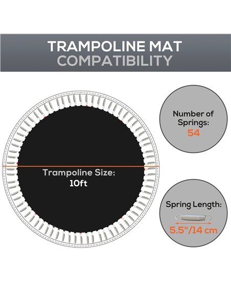 SPORTNOW Trampoline Replacement Mat with Spring Pull Tool, 54 V-Hooks, for 10ft Trampoline using 14cm Springs, Black - pic 154737 | FastDaddyshop