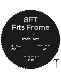 SPORTNOW Trampoline Replacement Mat with Spring Pull Tool, 42 V-Hooks, for 8ft Trampoline using 14cm Springs, Black