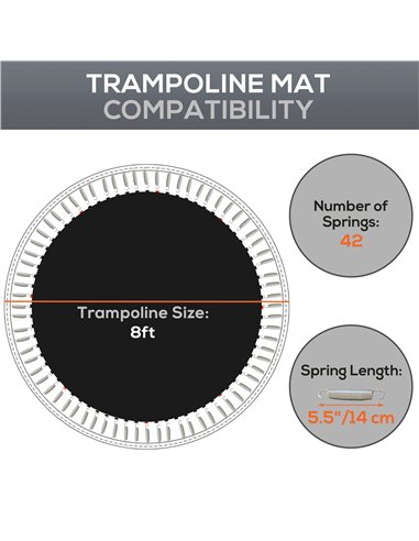 SPORTNOW Trampoline Replacement Mat with Spring Pull Tool, 42 V-Hooks, for 8ft Trampoline using 14cm Springs, Black
