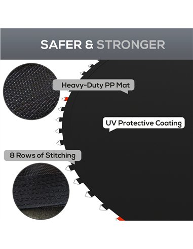 SPORTNOW Trampoline Replacement Mat with Spring Pull Tool, 42 V-Hooks, for 8ft Trampoline using 14cm Springs, Black