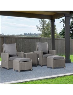 Outsunny 5 Pieces Outdoor PE Rattan Furniture with Chairs, Footstools, Coffee Table & Cover, Grey 2