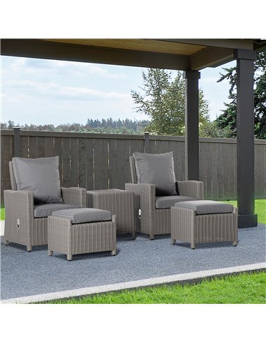 Outsunny 5 Pieces Outdoor PE Rattan Furniture with Chairs, Footstools, Coffee Table & Cover, Grey