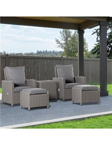 Outsunny 5 Pieces Outdoor PE Rattan Furniture with Chairs, Footstools, Coffee Table & Cover, Grey - pic 15476 | FastDaddyshop