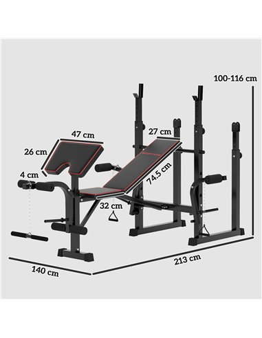 SPORTNOW Folding Weight Bench with Bench Press Rack, Preacher Curl Bench, Leg Curl Machine, Incline or Flat Workout Bench for Ho