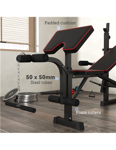 SPORTNOW Folding Weight Bench with Bench Press Rack, Preacher Curl Bench, Leg Curl Machine, Incline or Flat Workout Bench for Ho