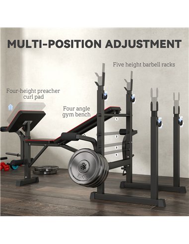 SPORTNOW Folding Weight Bench with Bench Press Rack, Preacher Curl Bench, Leg Curl Machine, Incline or Flat Workout Bench for Ho