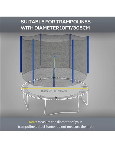 SPORTNOW 10ft Trampoline Net Replacement with 6 Plastic Pole Covers, Weather-Resistant Trampoline Netting Replacement with Zippe