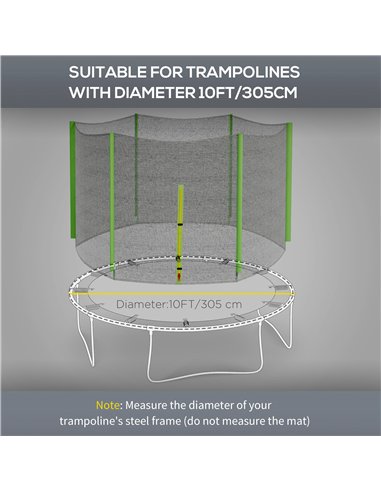 SPORTNOW 10ft Trampoline Net Replacement with 6 Plastic Pole Covers, Weather-Resistant Trampoline Netting Replacement with Zippe