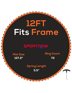 SPORTNOW Replacement Trampoline Mat with Spring Pull Tool, 72 V-Hooks, for 12ft Trampoline using 14cm Springs, Orange